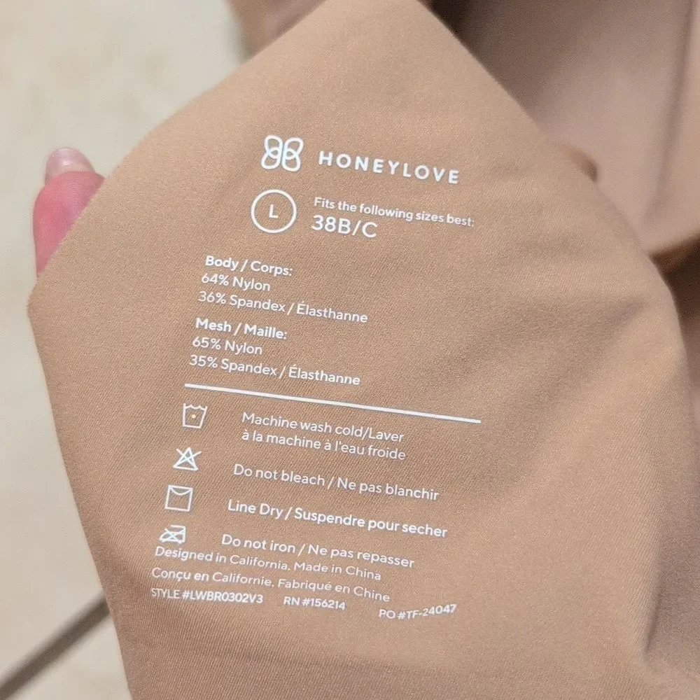 Honeylove CrossOver Bra Sand Nude Beige Tan size L 38 B/C